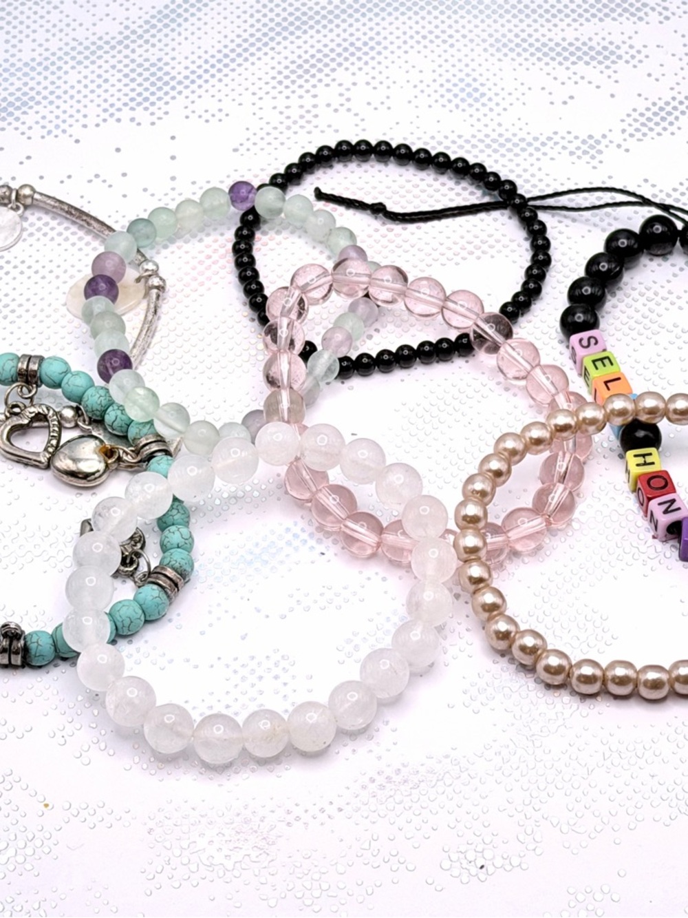 Assorted Beaded Stretch Bracelets in Pastel and Black
